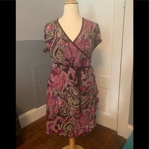 1X Faux wrap fit/flare dress